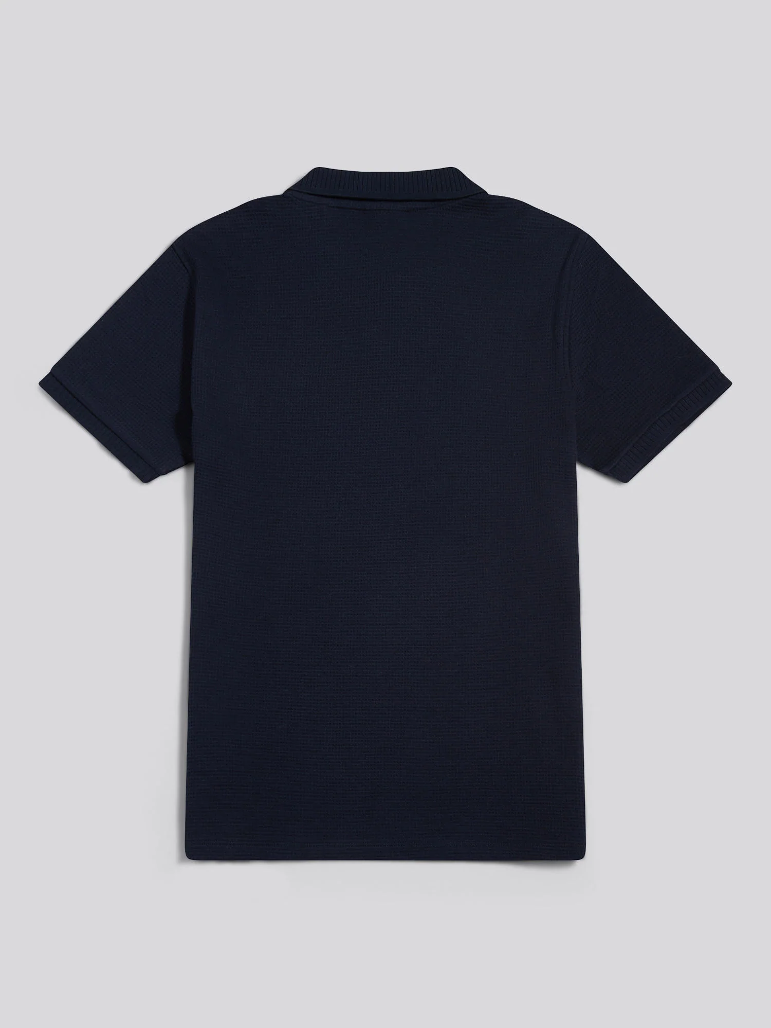Mens Waffle Open Collar Polo Shirt Dark Sapphire Navy / Moonlight Blue DHM - Image 2
