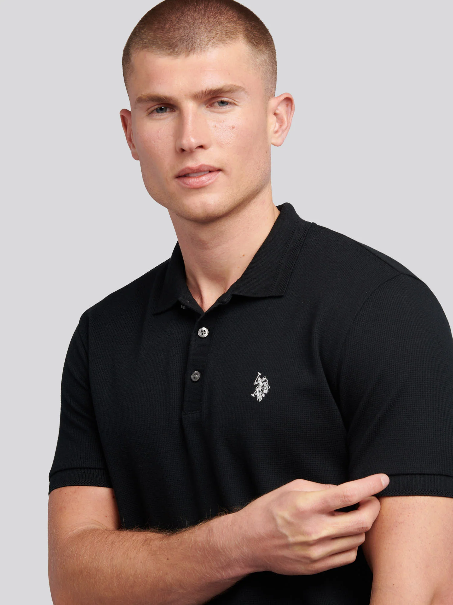 Waffle tekstura polo czarna - Image 2