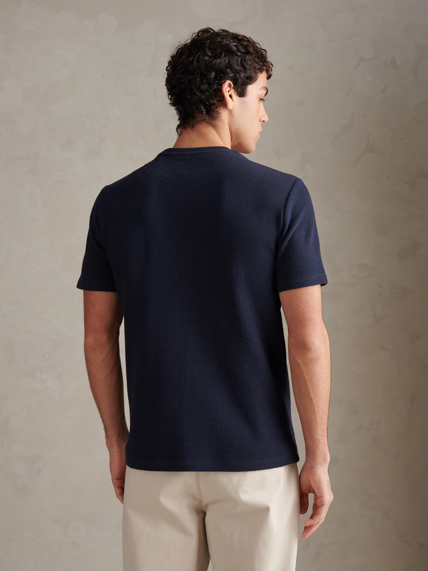 Mens Waffle Jersey T-Shirt Dark Sapphire Navy - Image 4