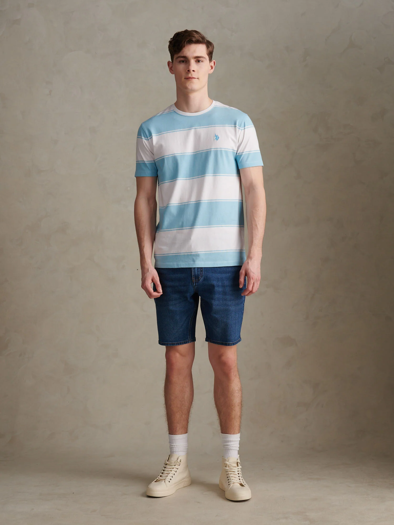 Mens Wide Stripe T-Shirt Air Blue - Image 3