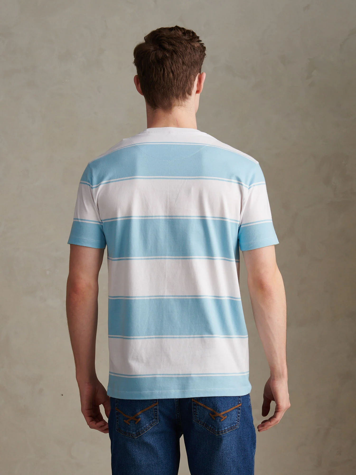 Mens Wide Stripe T-Shirt Air Blue - Image 4