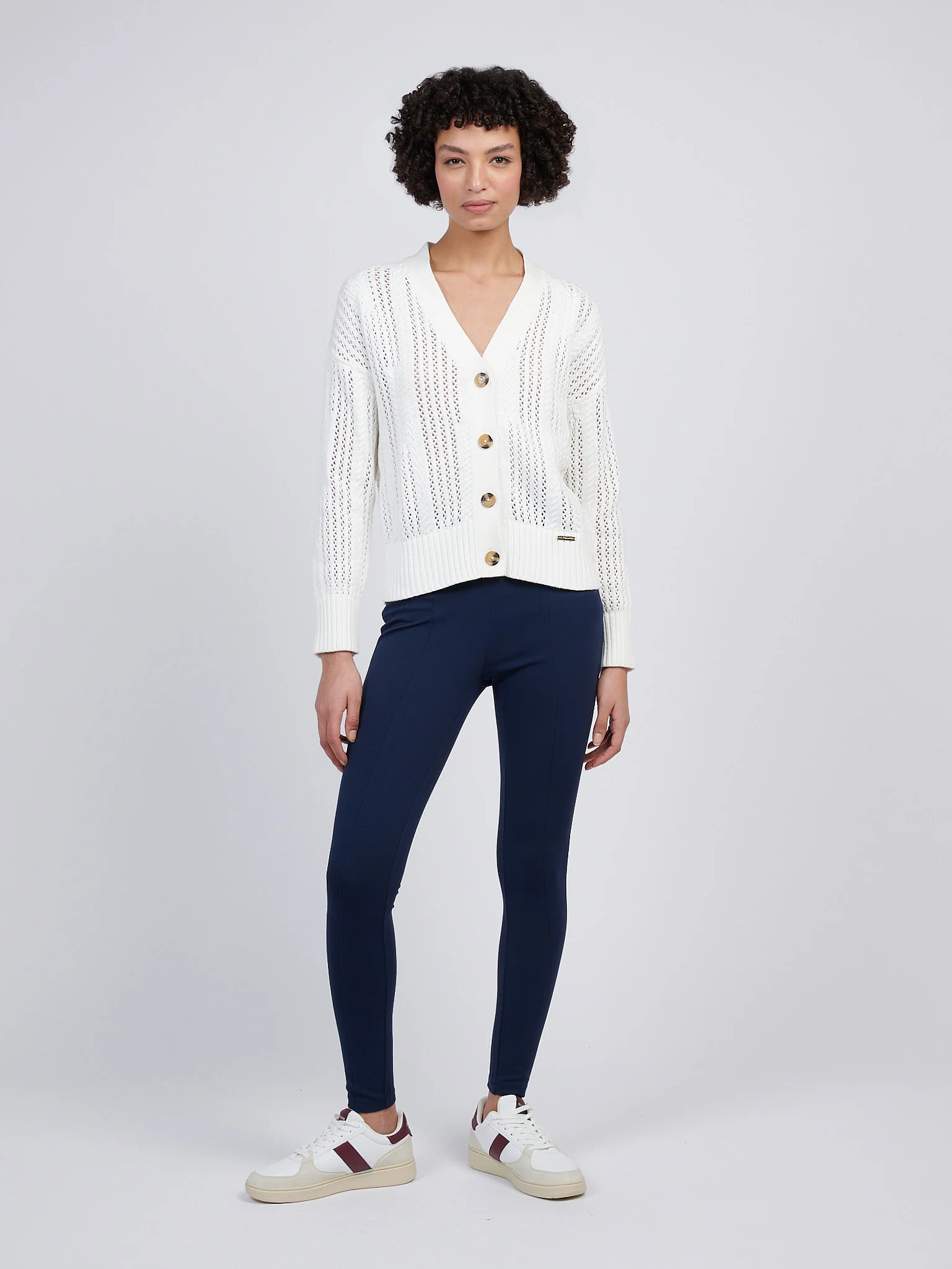 Women Open Knit Cardigan w Marshmallow - Image 3