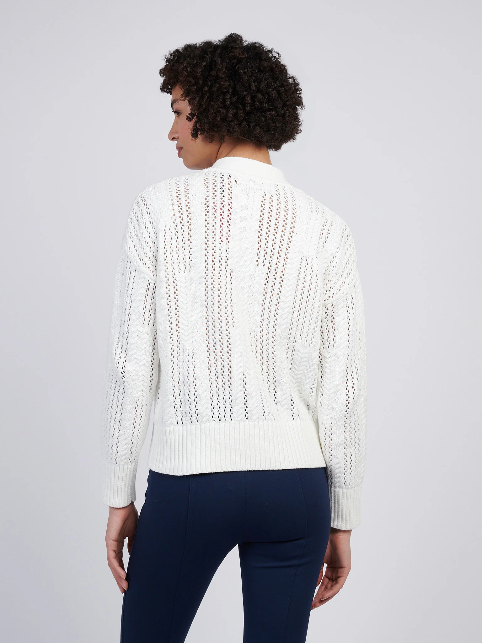 Women Open Knit Cardigan w Marshmallow - Image 4