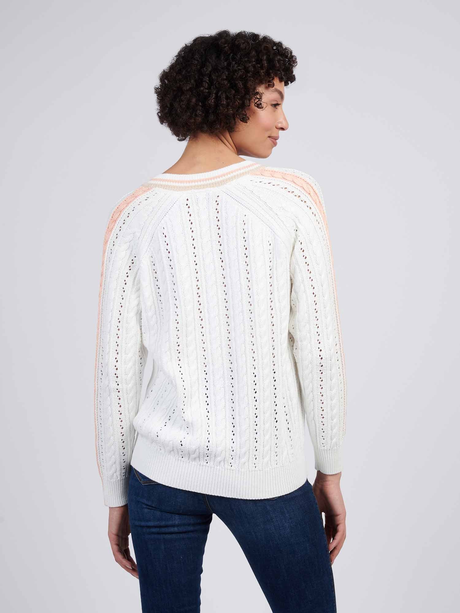 Women Open Knit Cable Cricket Skoczek w Marshmallow - Image 4