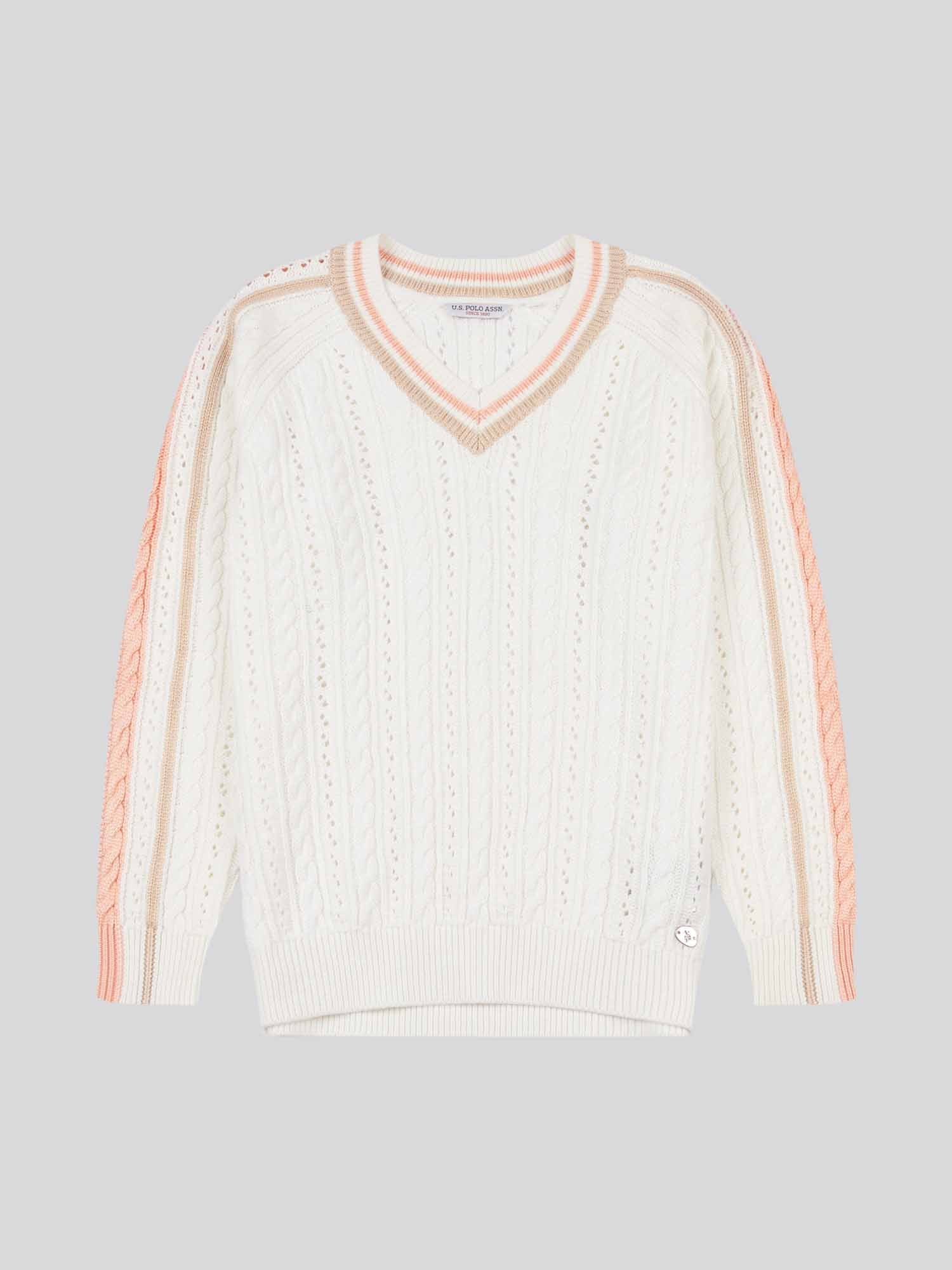 Women Open Knit Cable Cricket Skoczek w Marshmallow - Image 5