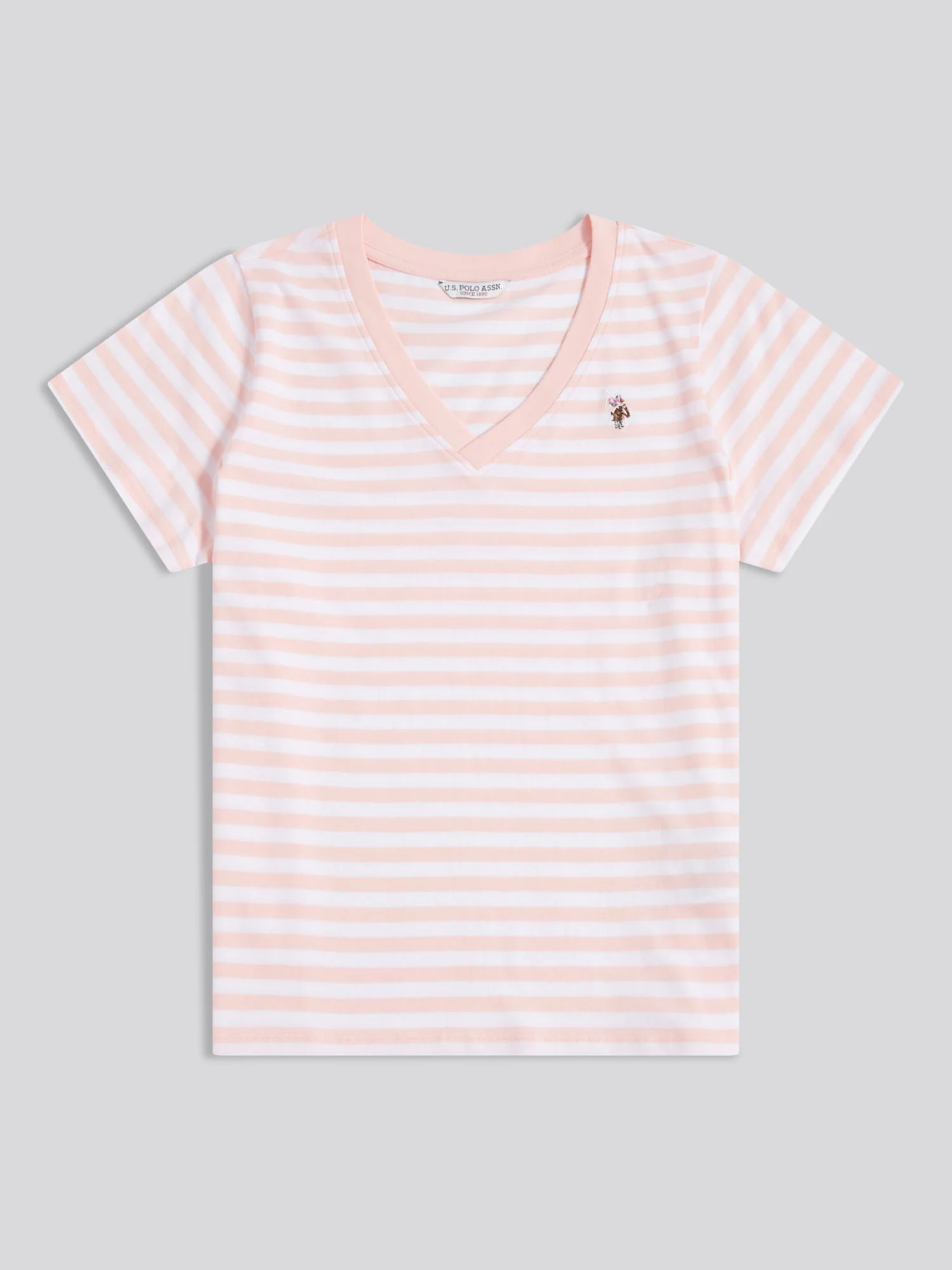 Womens Stripe V-Neck Neck T-Shirt Crystal Rose - Image 6