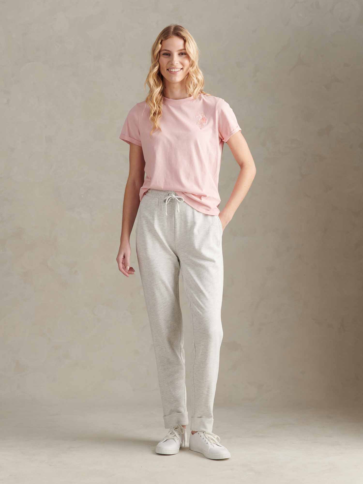 Womens Tonal Double Horsemen Roll Cuff Jogger in Light Grey Marl WUP - Image 5