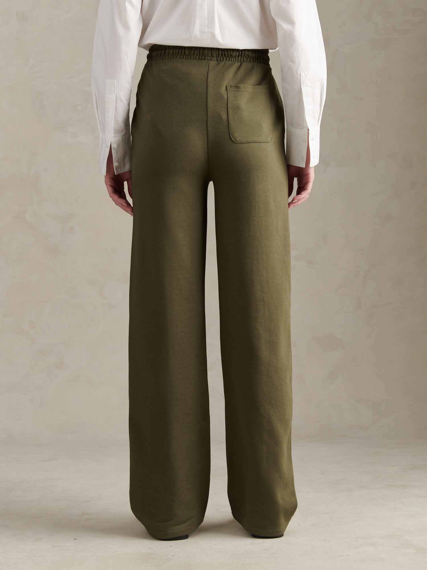 Womens Twill Texture Wide Leg Jogger in Kalamata Green - Image 4
