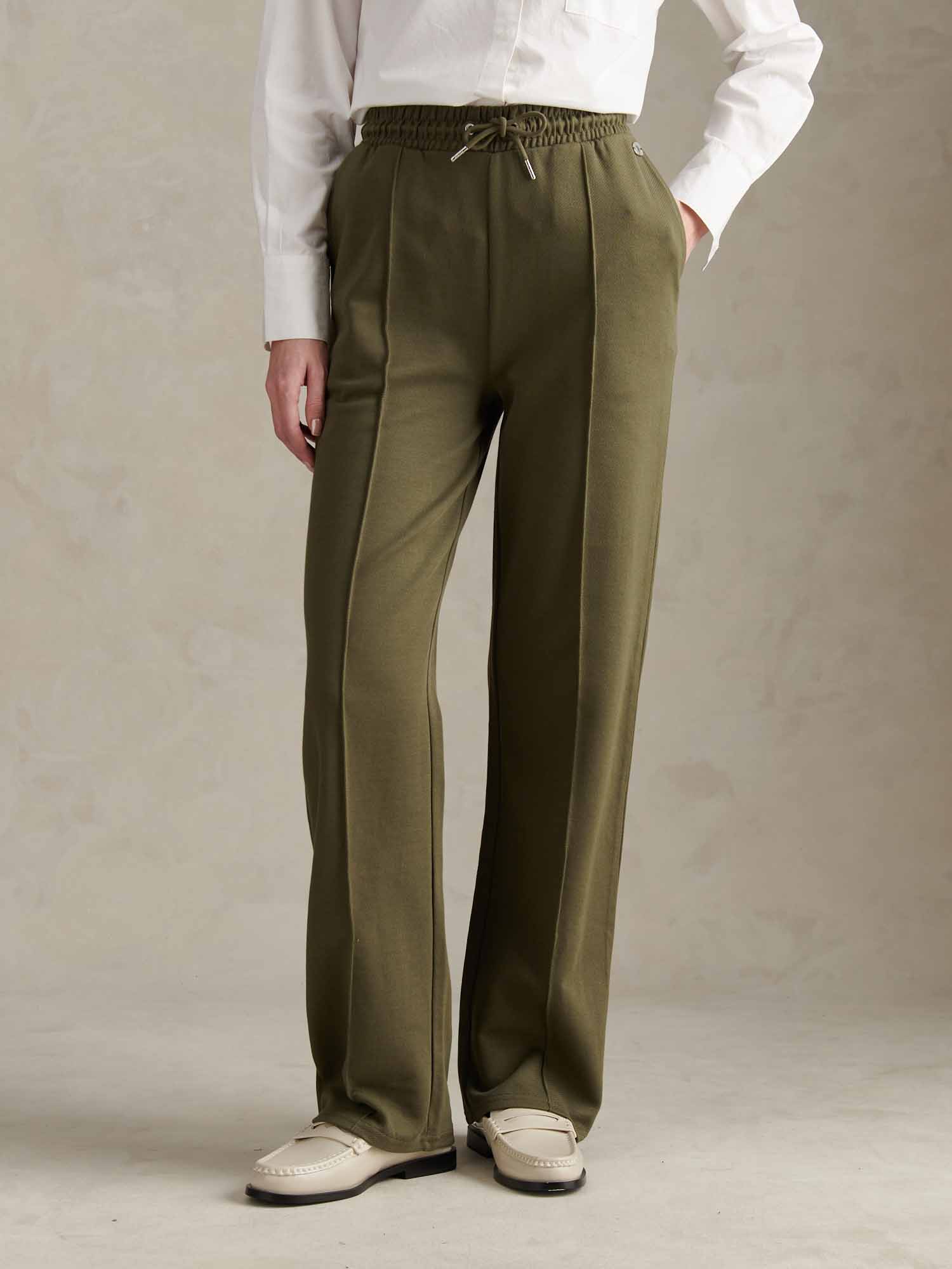 Womens Twill Texture Wide Leg Jogger in Kalamata Green - Image 5
