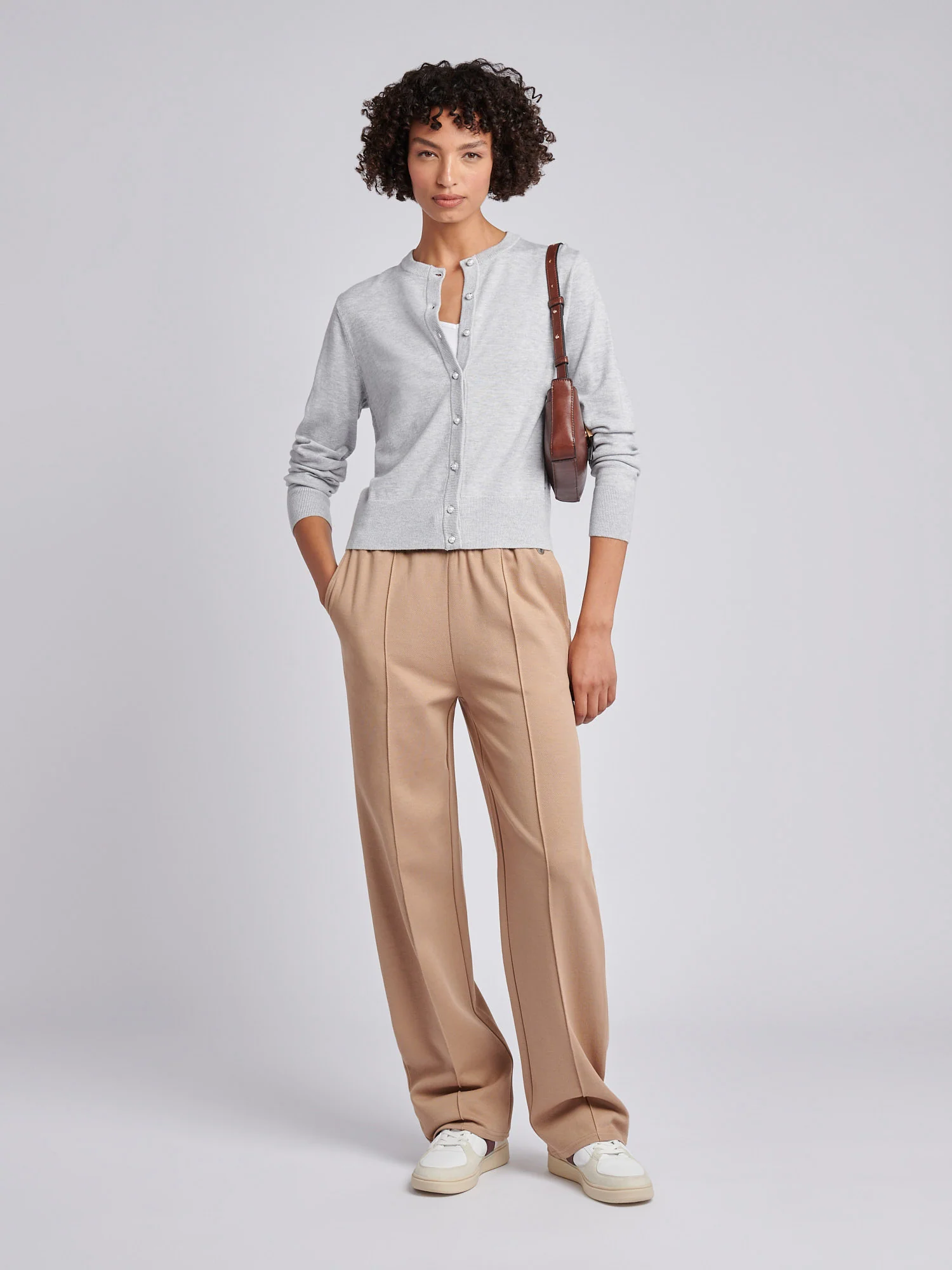 Womens Twill Texture Wide Leg Jogger in Natural - Image 3