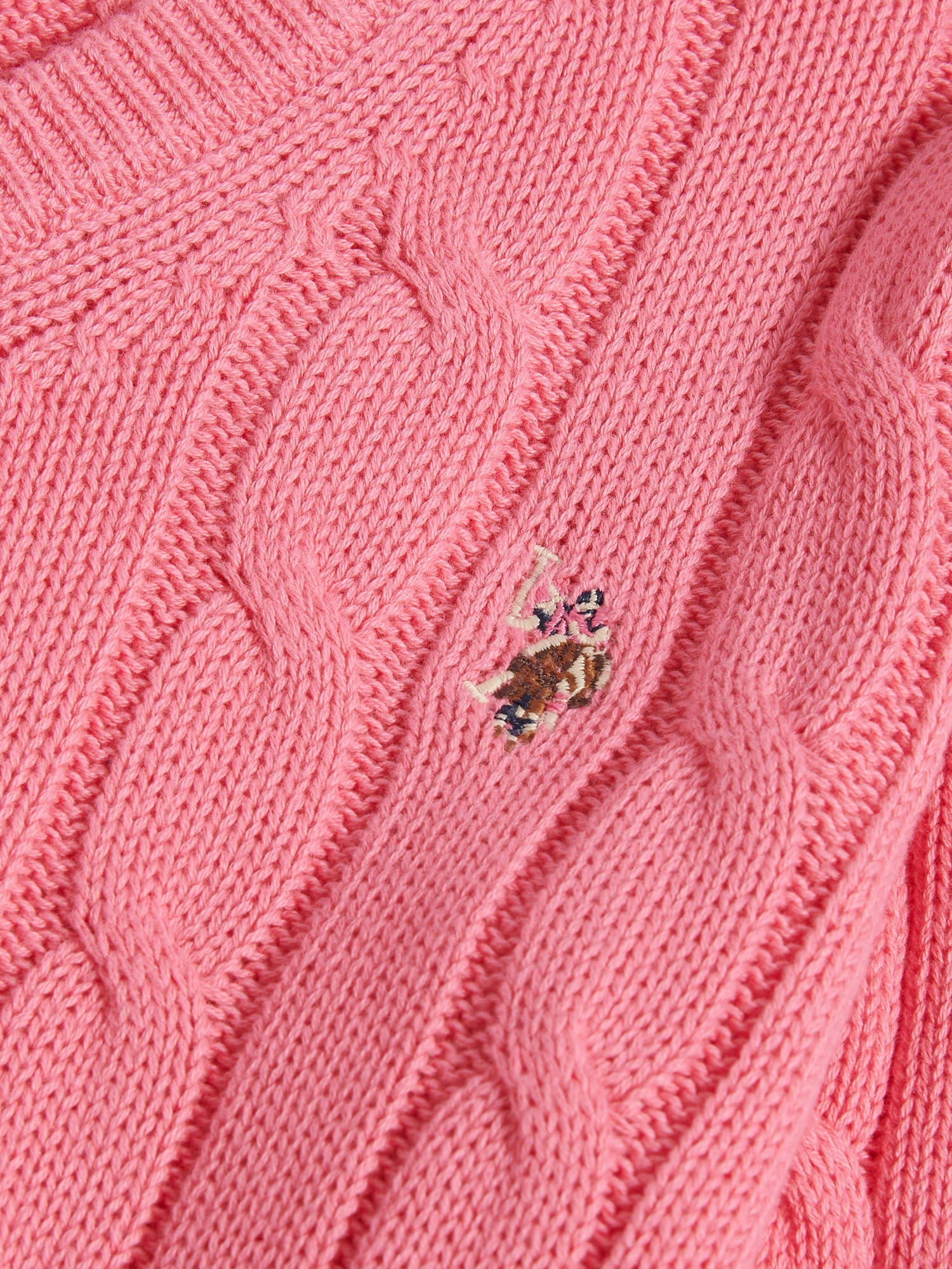 Womens V-Neck Cable Jumper Bubblegum - Image 3