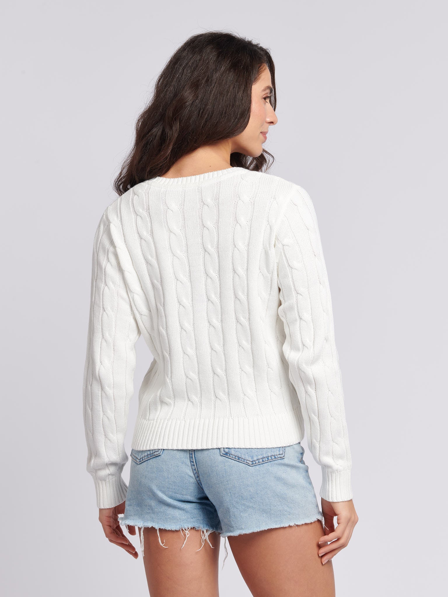 Women V-Neck Selk Cable w Marshmallow - Image 3