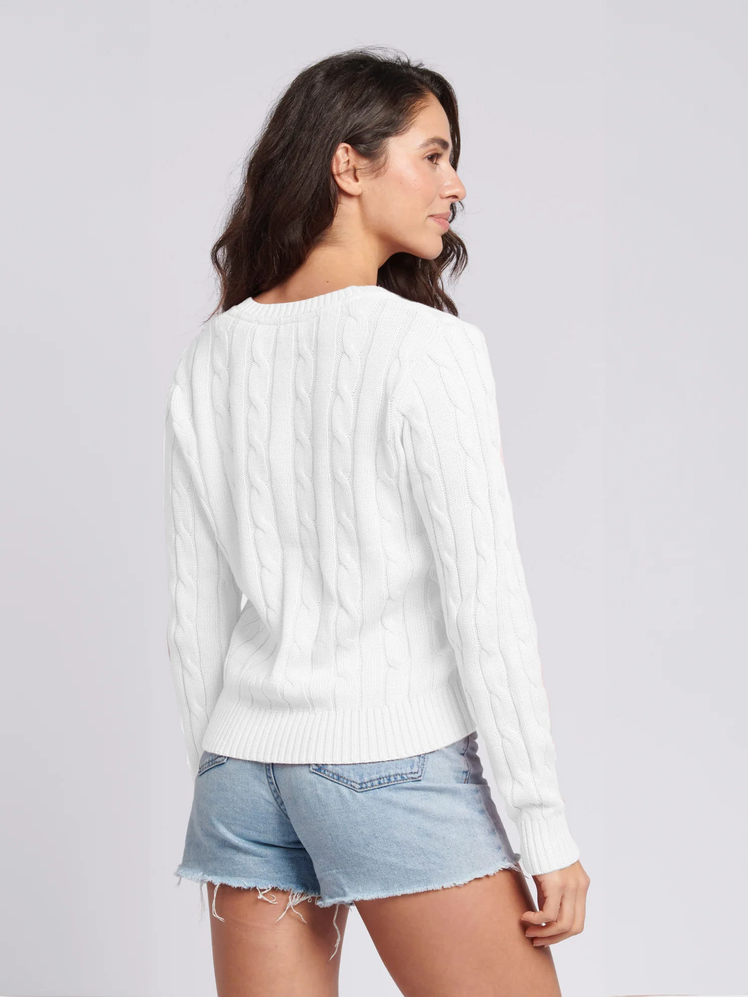 Women V-Neck Selk Cable w Marshmallow - Image 4