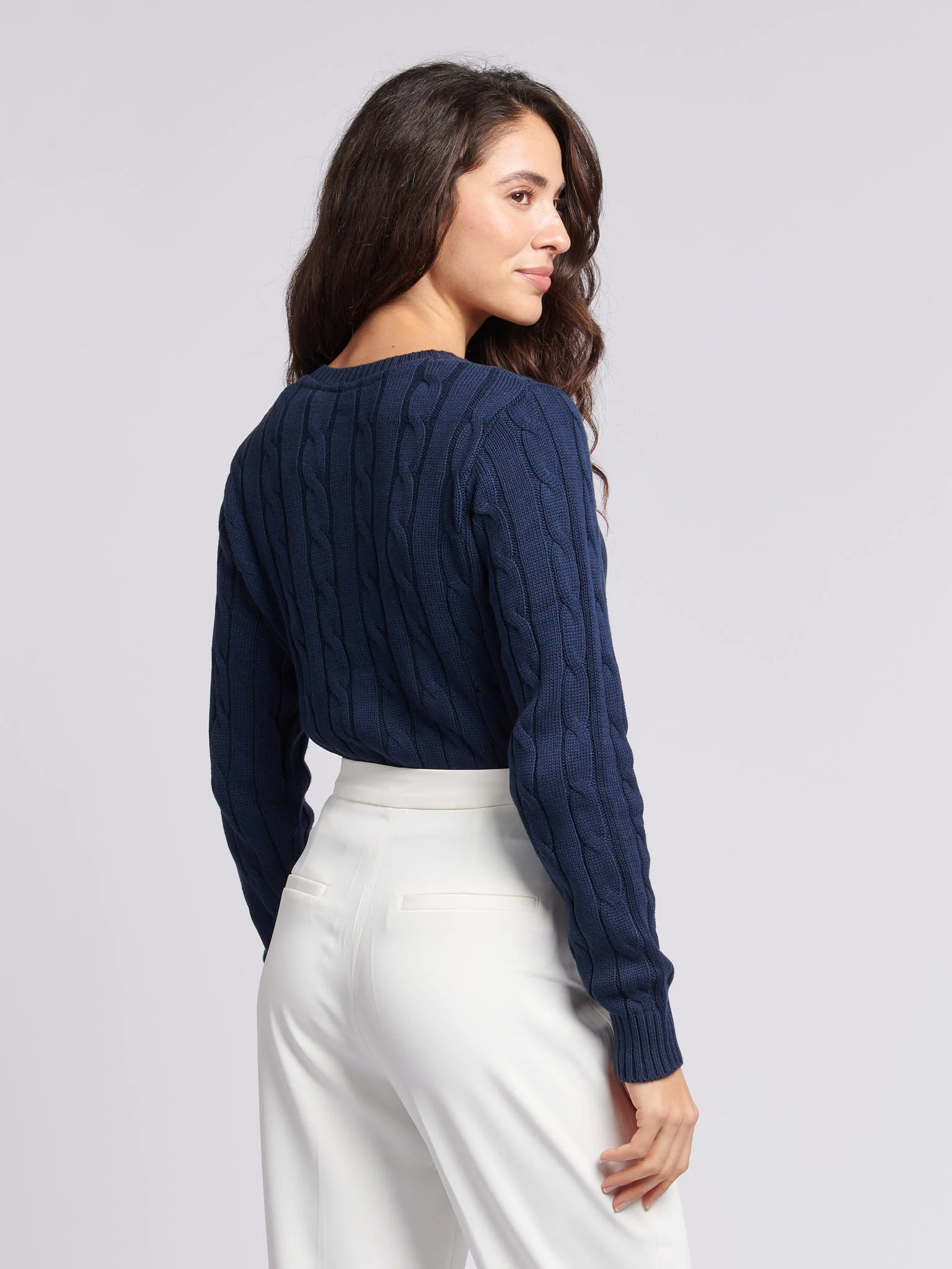 Women V-Neck Selk Cable w Marynarce Wojennej Iris - Image 4