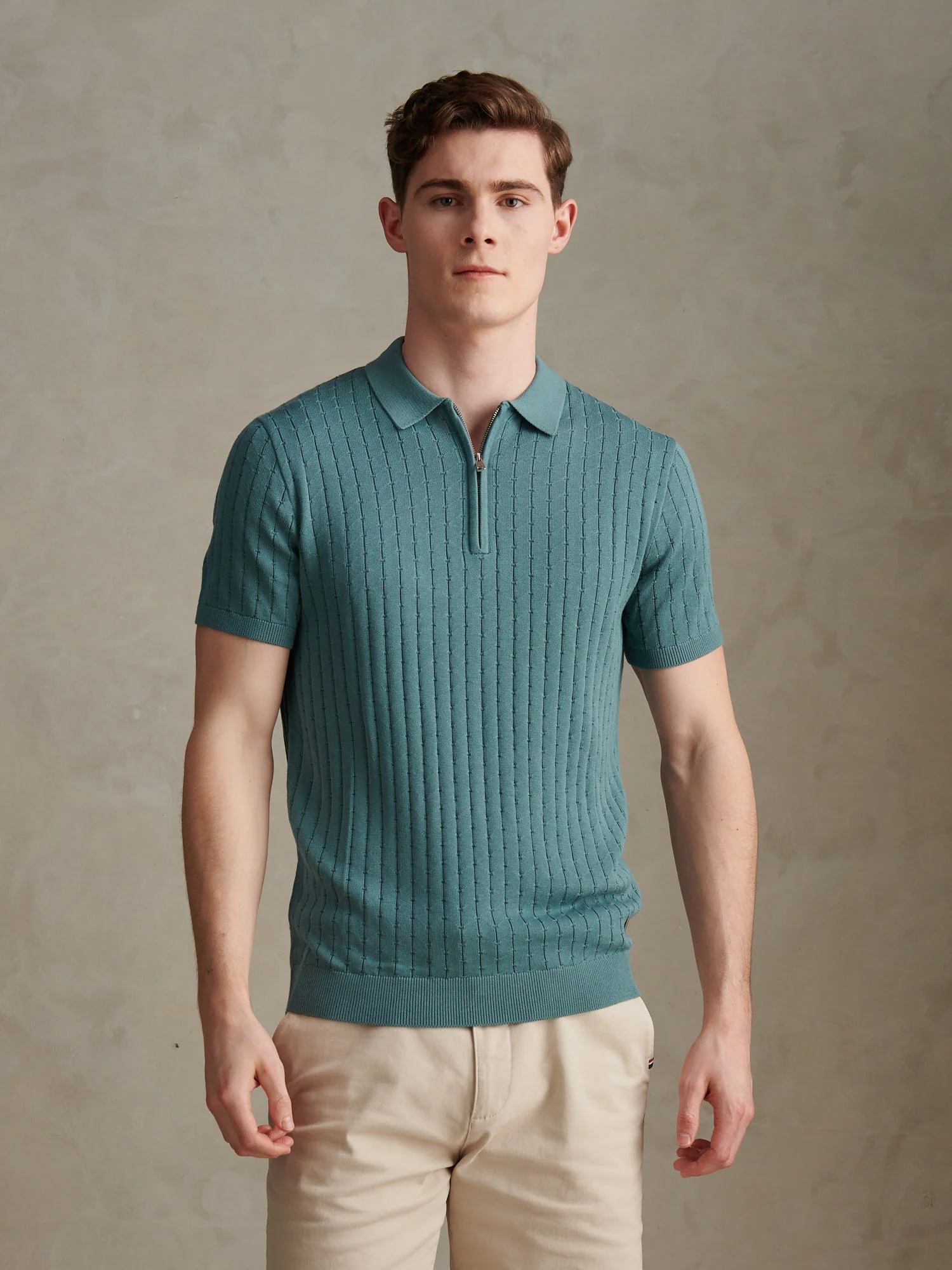Mens Zip Knit Short Sleeve Polo Shirt Arctic
