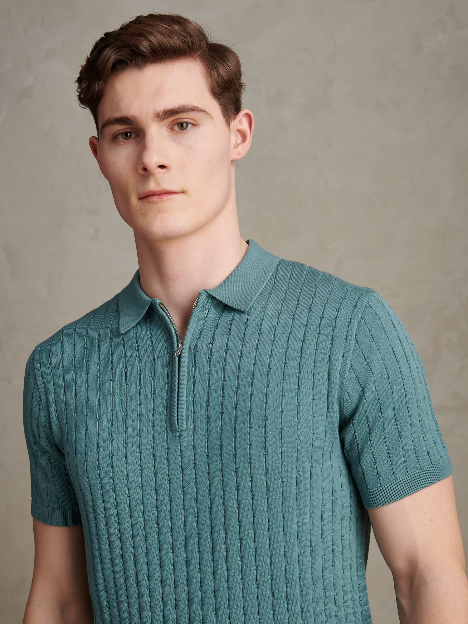 Mens Zip Knit Short Sleeve Polo Shirt Arctic - Image 2