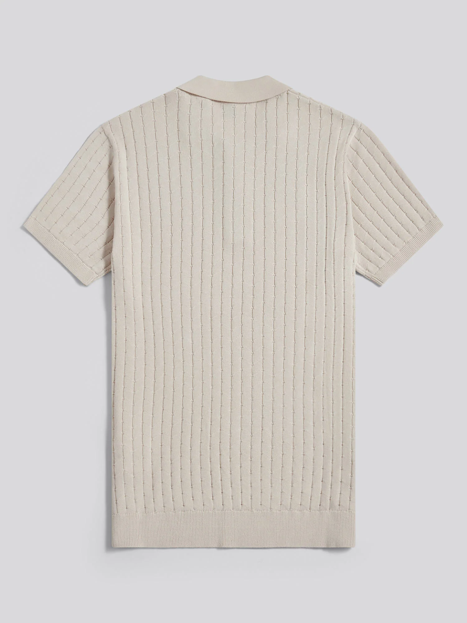 Mens Zip Knit Short Sleeve Polo Shirt Beige - Image 6