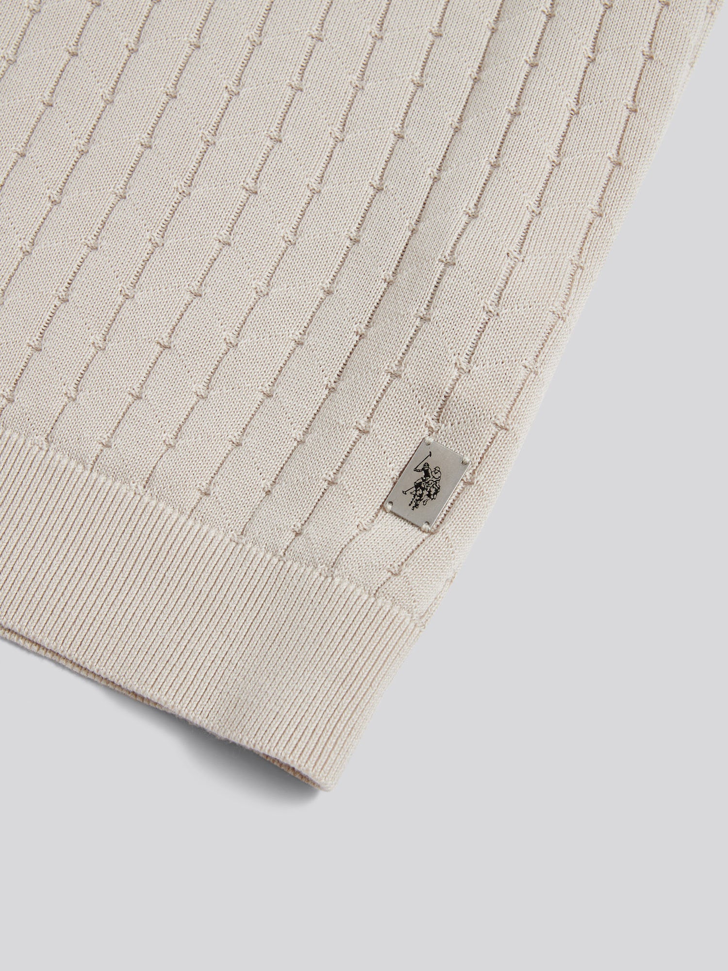 Mens Zip Knit Short Sleeve Polo Shirt Beige - Image 7