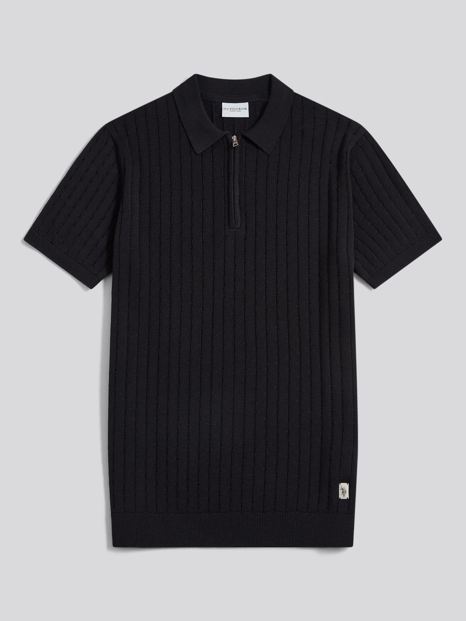 Mens Zip Knit Short Sleeve Polo Shirt Black